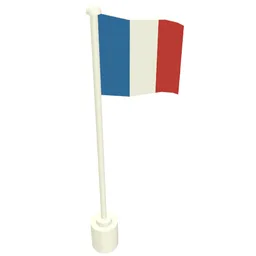 Flag on Flagpole with France Print / White