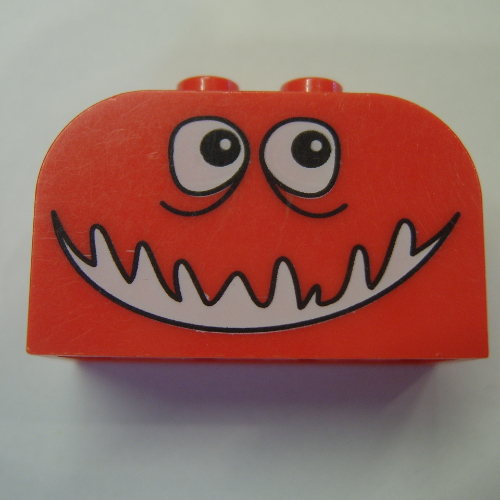 Lego Brick Curved 2 x 4 x 2 Double with Monster Face Open Smile Print / Red