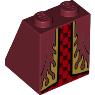 Lego Brick Sloped 65° 2 x 2 x 2 with Bottom Tube with Robes with Gold Flames Trim over Red Dress with Black Skulls Print / Dark Red