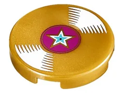 Tile, Round 2 x 2 with Bottom Stud Holder with Vinyl Record with Magenta Center and Star Pattern