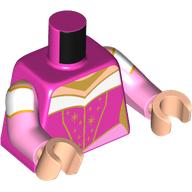 Lego Torso, Dark Pink/Bright Pink/White Dress, Gold Trim print, Bright Pink Arms, Light Nougat Hands / Dark Pink