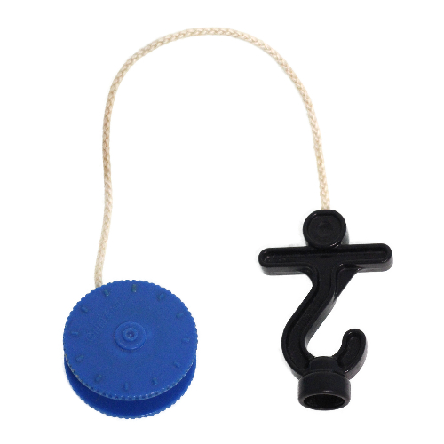Lego Duplo Winch Drum Narrow with White String and Black Thick Hook with Stud Case and Horizontal Bar / Blue
