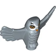 Animal, Bird, Owl Small with Open Wings, Angular Features with Orange Eyes and Beak and Dark Bluish Gray and White Rippled Chest Feathers Print / Sand Blue