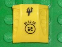 Lego Slope, Curved 2 x 2 with Debossed Side Ports with Black 'SUB 2' and Trident Pattern (Sticker) - Set 7774