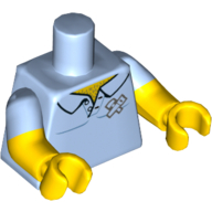 Lego Torso, Dual Molded Arms, Shirt Collar with Chest Hair, Hammer and Saw Print, Bright Light Blue Sleeves Pattern, Yellow Arms and Hands / Bright Light Blue