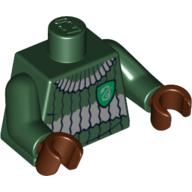 Lego Torso Quidditch Sweater with Slytherin Crest, Ribbed Print, Dark Green Arms, Reddish Brown Hands / Dark Green