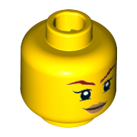 Lego Minifig Head Skylor, Dark Red Eyebrows, Medium Nougat Lips, Lopsided Smile Print [Hollow Stud] / Yellow