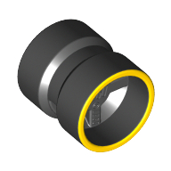 Lego Wheel 8 x 9 (for Slicks), Hole Notched for Wheels Holder Pin, Reinforced Back with Yellow Rim Edge Print
