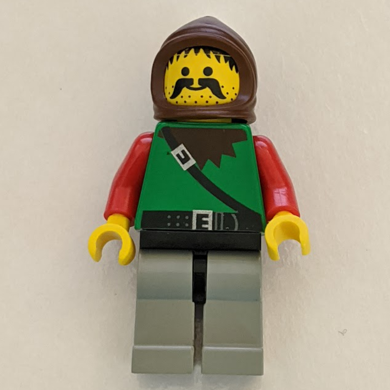 Lego Forestman (Dark Forest) - Light Gray Legs, Brown Hood