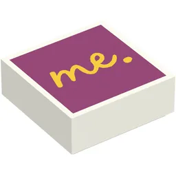 Tile 1 x 1 with Yellow 'Me ' on Magenta Background / White