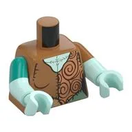 Torso, Odd Dual Molded Arms, Medium Nougat/Nougat/Sand Green Random Stitched Clothes, Light Aqua Chest Print, Left Medium Nougat Sleeve, Right Dark Turquoise Sleeve Pattern, Light Aqua Arms and Hands / Medium Nougat