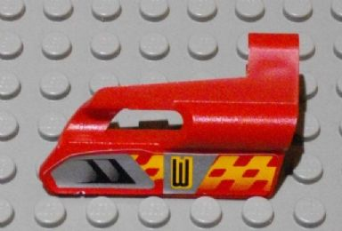 Lego Technic, Panel Fairing #25 Small Short, Small Hole, Side A with Number 3, Air Vents and Orange Checkered Racing Pattern (Sticker) - Set 8650