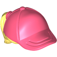 Lego Hair and Hat / Cap, Ponytail Bright Light Yellow Print / Coral
