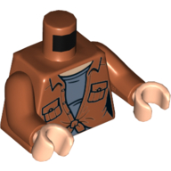 Lego Torso Shirt, Pockets, Tied at Midriff, Sand Blue Undershirt Print, Dark Orange Arms, Light Nougat Hands / Dark Orange