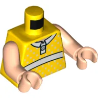 Torso, Dress, White Band, White Collar, Button, White Dots Print, Light Nougat Arms and Hands / Yellow