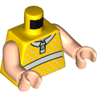 Lego Torso Dress, White Band, White Collar, Button, White Dots Print, Light Nougat Arms and Hands / Yellow