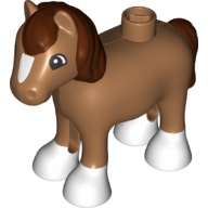 Lego Duplo Animal Horse/Foal with White Hooves and Blaze, Reddish Brown Mane & Tail Print / Medium Nougat