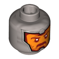Lego Minifig Head Royal Guard / Soldier, Orange Face, Dark Red Eyebrows and Mustache Print [Hollow Stud] / Flat Silver