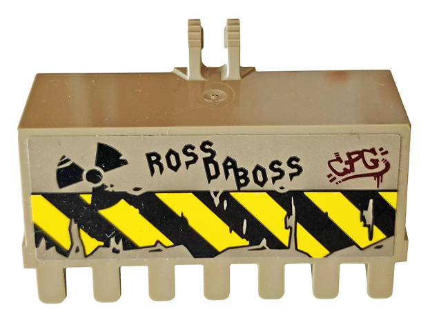 Lego Vehicle, Digger Bucket 7 Teeth 3 x 6 with Locking 2 Finger Hinge with 'ROSS DA BOSS', 'CPG' and Radioactivity Warning Pattern (Sticker) - Set 76078