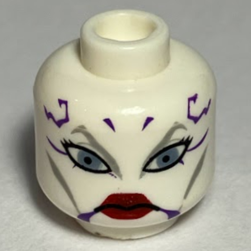 Lego Minifig Head Asajj Ventress, Blue Eyes, Red Lips and Dark Purple Markings Print / White