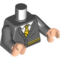 Lego Torso, Jacket, White Shirt, Yellow/Black Tie, Hogwarts Hufflepuff Uniform print, Dark Bluish Gray Arms, Light Nougat Hands / Dark Bluish Gray