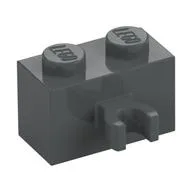 Brick Special 1 x 2 with Vertical Clip [Open O Clip] / Dark Bluish Gray