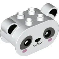 Duplo Brick 2 x 4 x 2 Rounded Ends with Ears and Panda Face Print / White