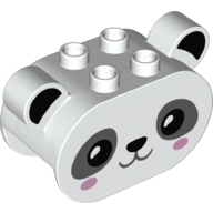 Lego Duplo Brick 2 x 4 x 2 Rounded Ends with Ears and Panda Face Print / White