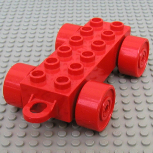 Lego Duplo Car Base 2 x 6 with Red Wheels and Old Style Closed Hitch End / Red