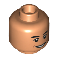 Lego Minifig Head Dr Wu, Thick Eyebrows, Mouth and Chin Dimple, Open Smile / Raised Eyebrow Print / Nougat
