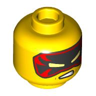 Lego Minifig Head Kai, Black/Red Eyemask, Angry Teeth/Dark Orange Eyebrows, Scar, Bandage, Smirk print / Yellow