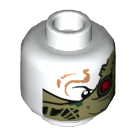 Lego Minifig Head Heavy Metal (Faith) / Nitro, Red Eye, Olive Green Bandanna Wrap Print [Hollow Stud] / White