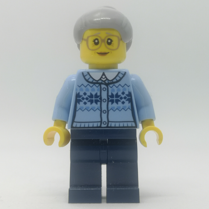 Lego Woman, Bright Light Blue Cardigan, Dark Blue Legs, Light Grayish Blue Hair