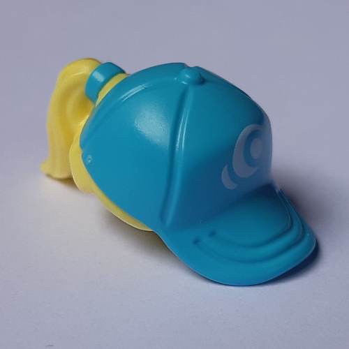 Lego Hair and Hat / Cap, Ponytail Bright Light Yellow and White Wave Logo Print / Medium Azure