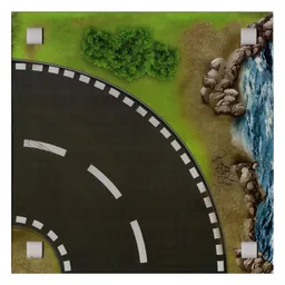 Baseplate with 4 Square Corner Holes and Curved Road / Dirt Track (Sand Circuit) Print / [No Color/Any Color]