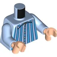 Torso, Dark Azure Striped Pajamas Print, Bright Light Blue Arms, Light Nougat Hands / Bright Light Blue