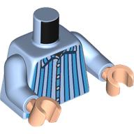 Lego Torso, Dark Azure Striped Pajamas print, Bright Light Blue Arms, Light Nougat Hands / Bright Light Blue
