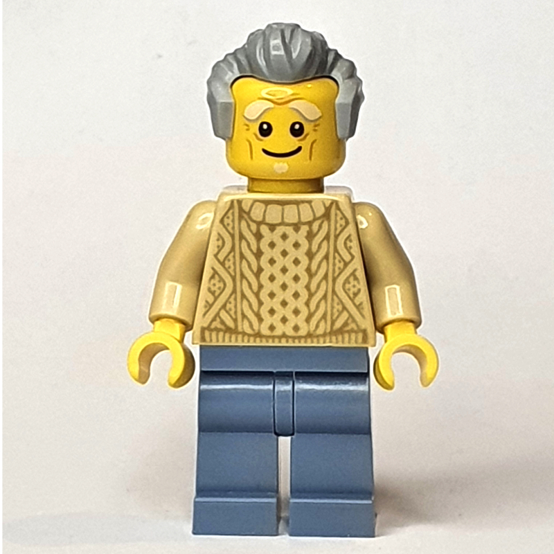 Lego Tan Torso Sweater, Sand Blue Legs, Light Bluish Grey Hair