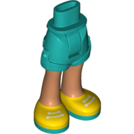 Lego Minidoll Hips and Shorts with Nougat Legs and Yellow Shoes, White Laces, Dark Turquoise Soles print Shoes / Dark Turquoise