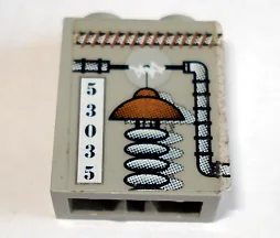Brick 1 x 2 x 2 with Inside Axle Holder with Black '53035' on White Rectangle and Lab Equipment Pattern (Sticker) - Set 1382