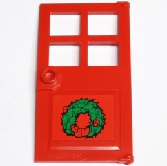 Lego Door 1 x 4 x 6 with 4 Panes and Stud Handle with Green Christmas Wreath Pattern (Sticker) - Set 10229