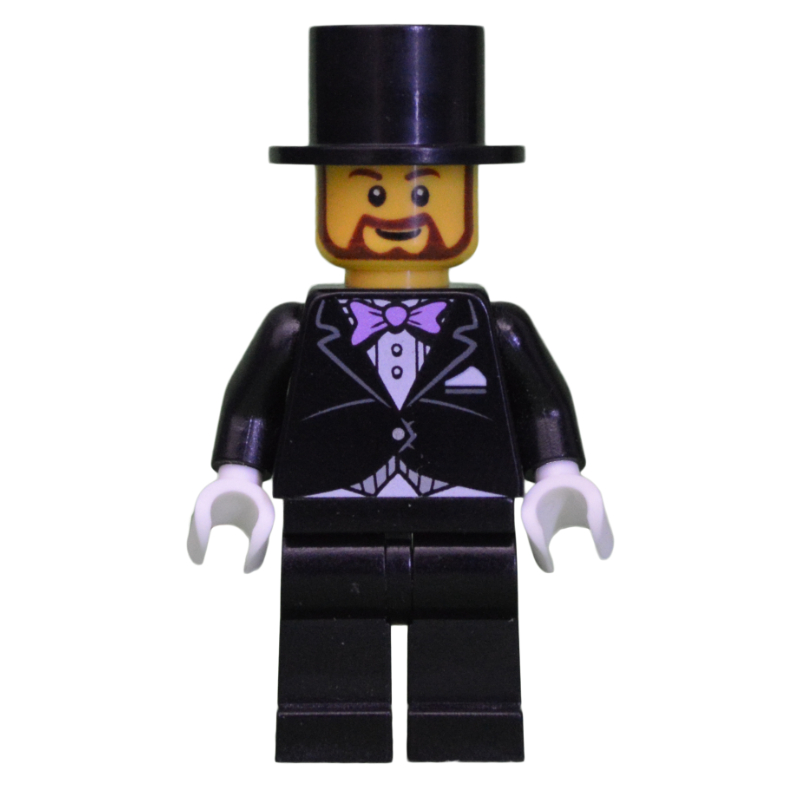Lego Groom, Black Suit with Lavender Bow Tie, Top Hat