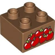 Duplo Brick 2 x 2 with Red Apples Print / Medium Nougat