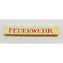 Brick 1 x 8 with 'FEUERWEHR' Thin Red Print / White
