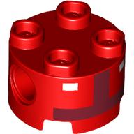 Lego Brick Round 2 x 2, Pin Holes with Dark Red Toad Pit Crew Torso, White Buttons print / Red