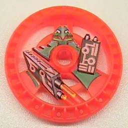 Technic Disc 5 x 5 Notched, Laser with Robot Print / Trans-Neon Orange