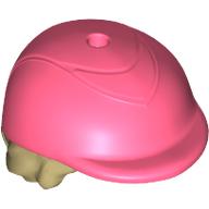 Lego Hair and Hat, Short Tan with Riding Helmet / Coral