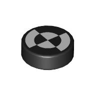 Lego Tile Round 1 x 1 with White Quarter Circles print / Black