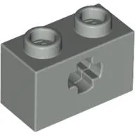 Technic Brick 1 x 2 with Axle Hole Type 1 [+ Opening] and Bottom Pin / Light Gray