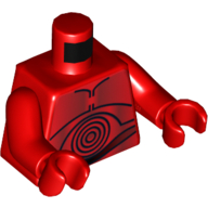 Lego Torso Droid with Black Concentric Circles and Plates Print (R-3PO), Red Arms and Hands / Red